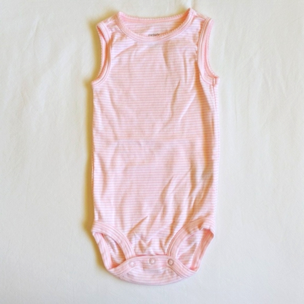 carter's light pink striped sleeveless bodysuit diaper shirt 18 months baby girl